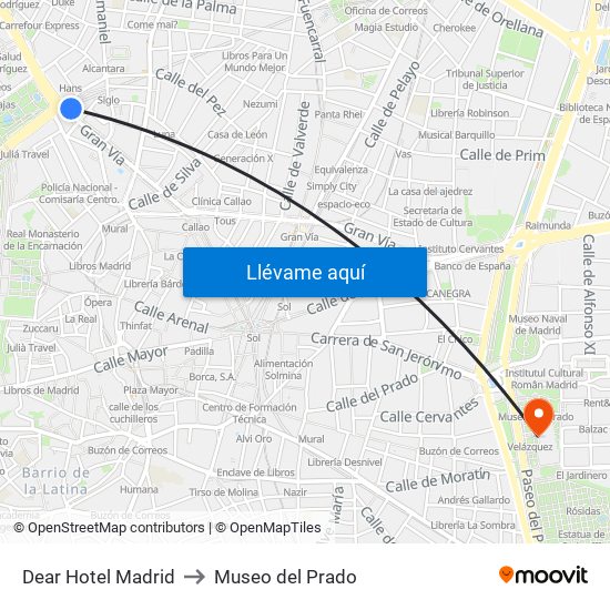 Dear Hotel Madrid to Museo del Prado map