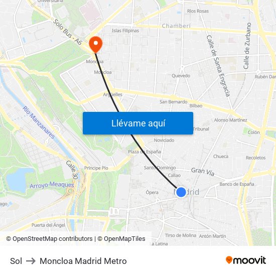 Sol to Moncloa Madrid Metro map