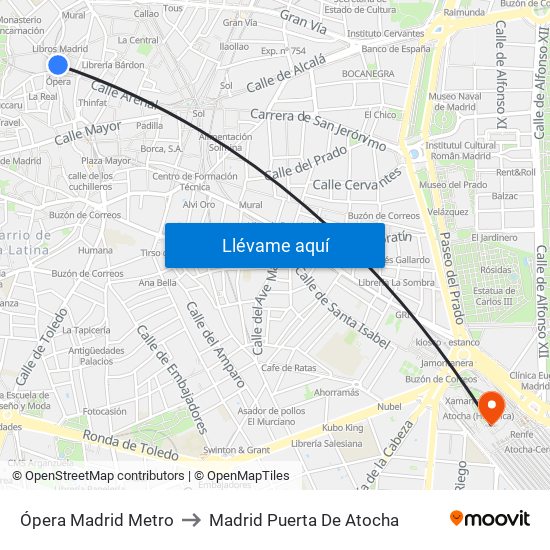 Ópera Madrid Metro to Madrid Puerta De Atocha map