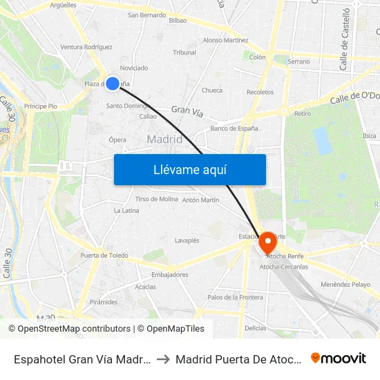 Espahotel Gran Vía Madrid to Madrid Puerta De Atocha map