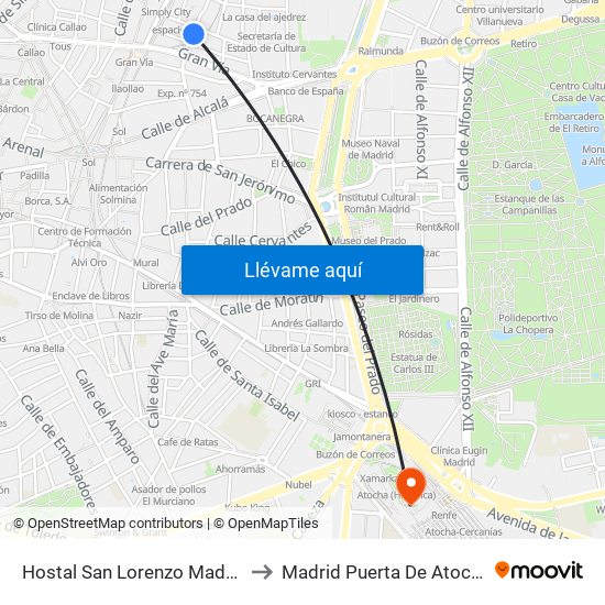 Hostal San Lorenzo Madrid to Madrid Puerta De Atocha map