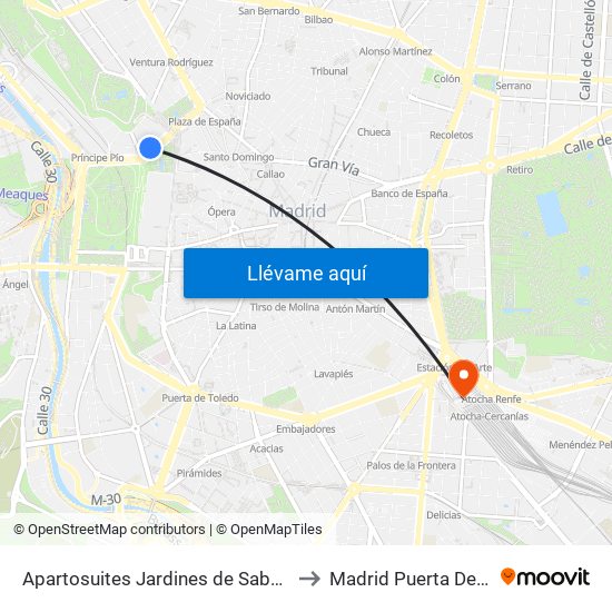 Apartosuites Jardines de Sabatini Madrid to Madrid Puerta De Atocha map