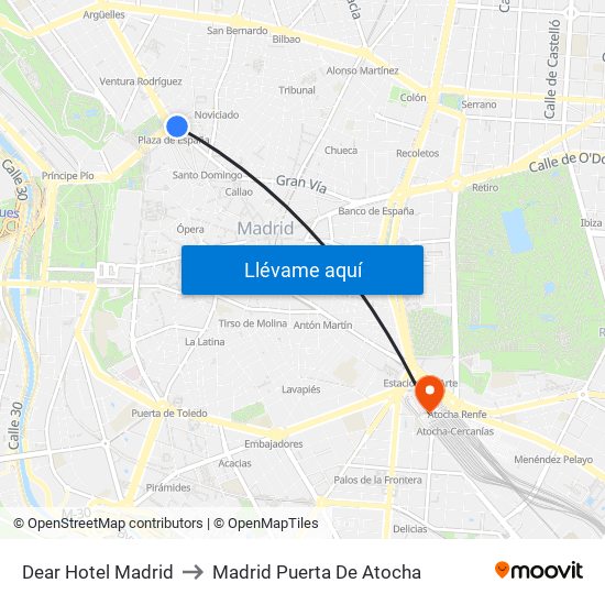 Dear Hotel Madrid to Madrid Puerta De Atocha map
