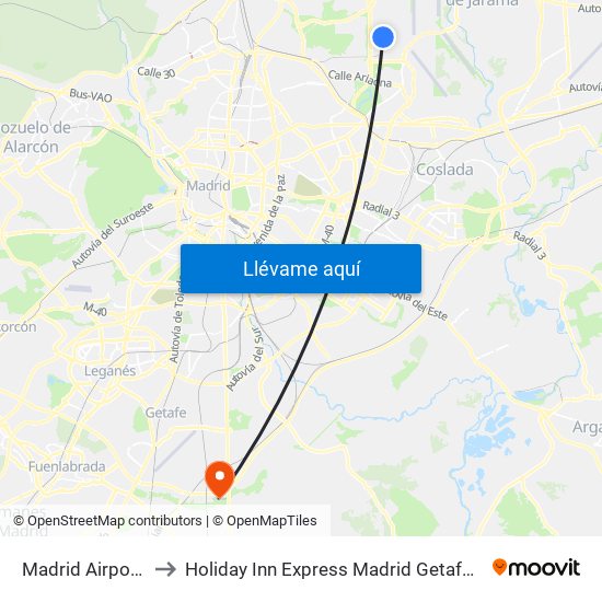 Madrid Airport MAD to Holiday Inn Express Madrid Getafe an IHG Hotel map