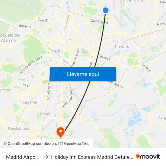 Madrid Airport MAD to Holiday Inn Express Madrid Getafe an IHG Hotel map
