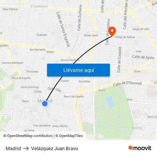 Madrid to Velázquez Juan Bravo map