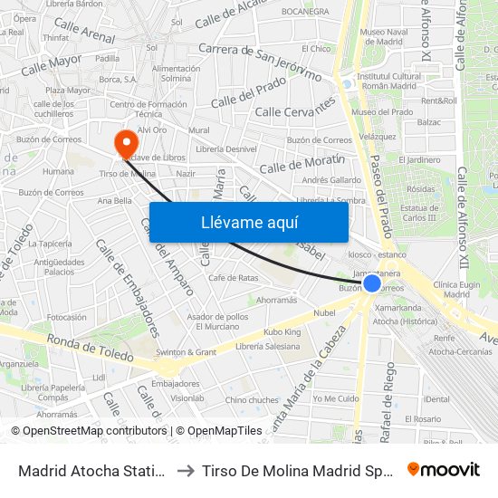Madrid Atocha Station to Tirso De Molina Madrid Spain map
