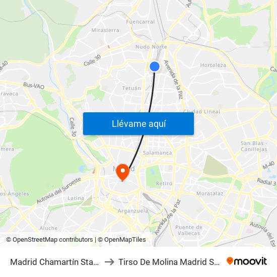 Madrid Chamartín Station to Tirso De Molina Madrid Spain map