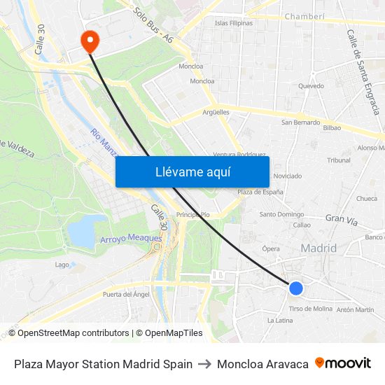 Plaza Mayor Station Madrid Spain to Moncloa Aravaca map