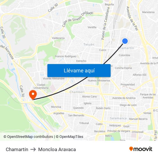 Chamartín to Moncloa Aravaca map
