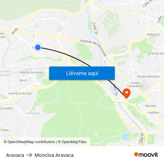 Aravaca to Moncloa Aravaca map
