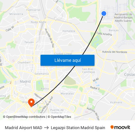 Madrid Airport MAD to Legazpi Station Madrid Spain map