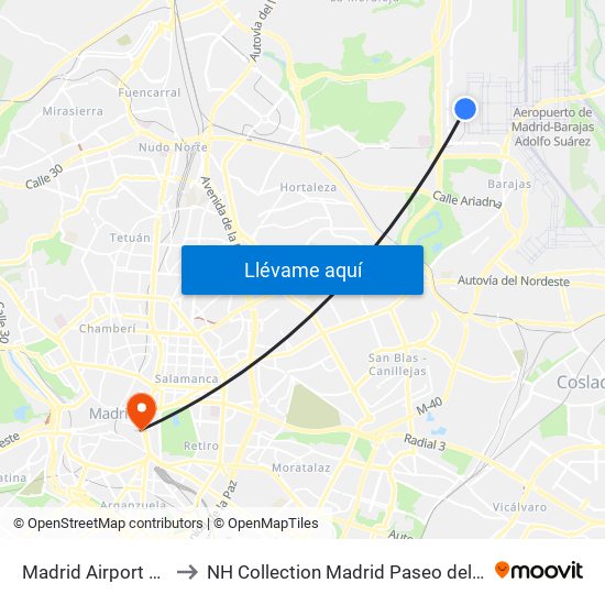 Madrid Airport MAD to NH Collection Madrid Paseo del Prado map