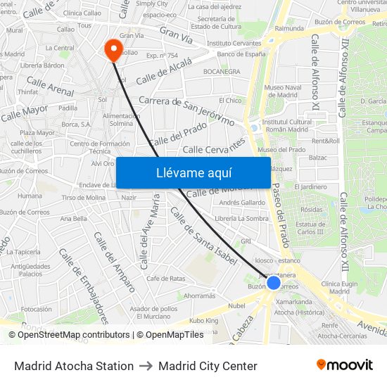 Madrid Atocha Station to Madrid City Center map