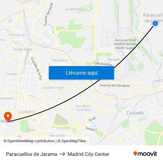 Paracuellos de Jarama to Madrid City Center map