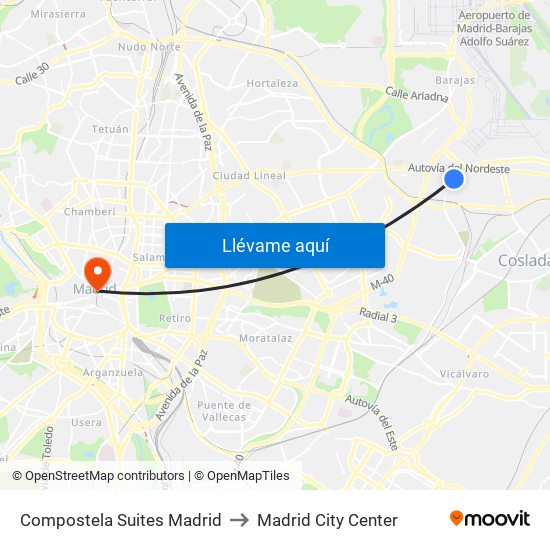 Compostela Suites Madrid to Madrid City Center map