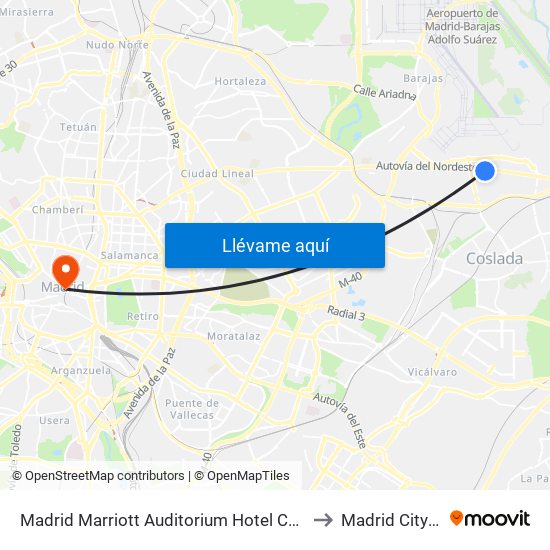 Madrid Marriott Auditorium Hotel Conference Center to Madrid City Center map