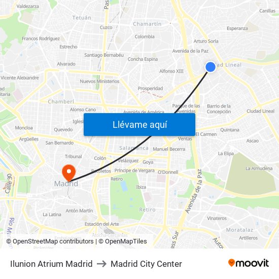 Ilunion Atrium Madrid to Madrid City Center map