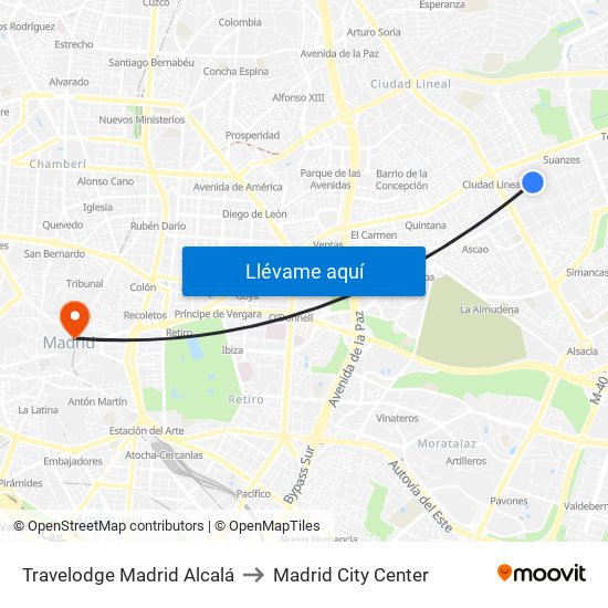 Travelodge Madrid Alcalá to Madrid City Center map
