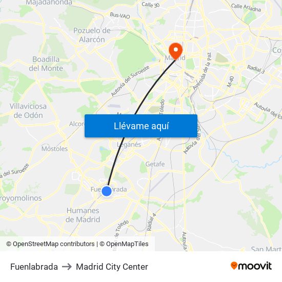 Fuenlabrada, Calle de Leganés, 1 28945 Fuenlabrada to Madrid City Center map
