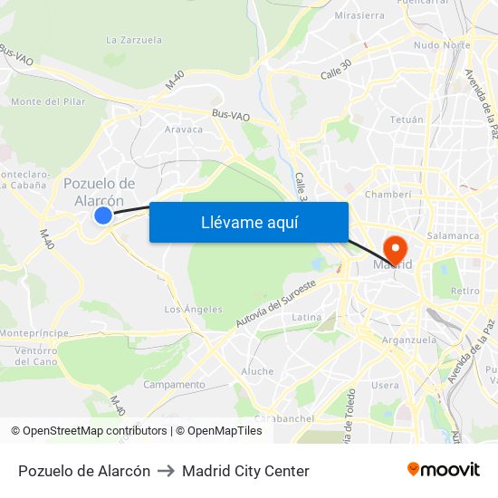 Pozuelo de Alarcón to Madrid City Center map