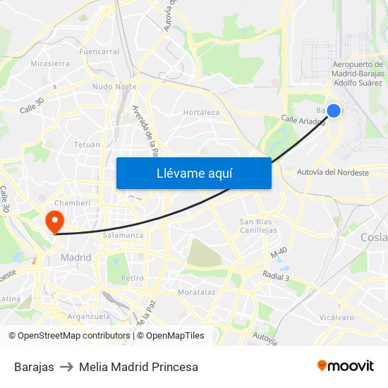Barajas to Melia Madrid Princesa map