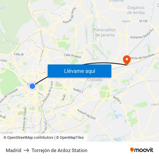 Madrid to Torrejón de Ardoz Station map