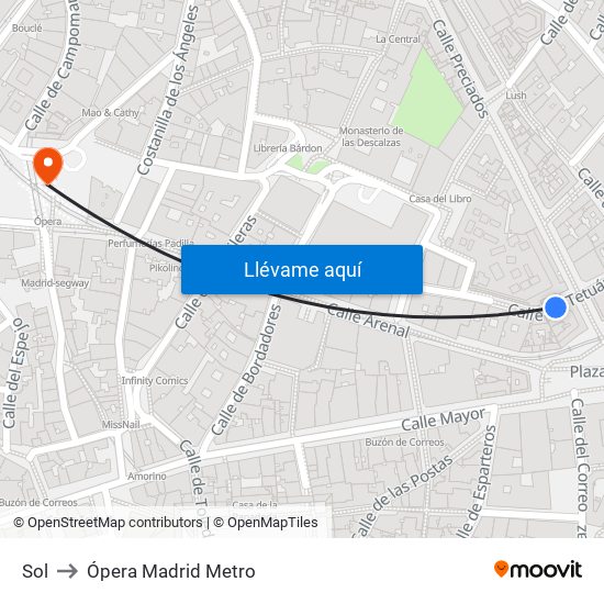 Sol to Ópera Madrid Metro map
