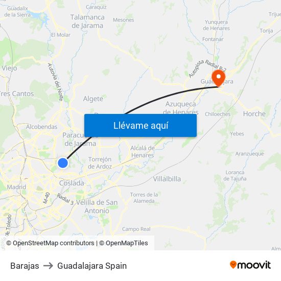 Barajas to Guadalajara Spain map