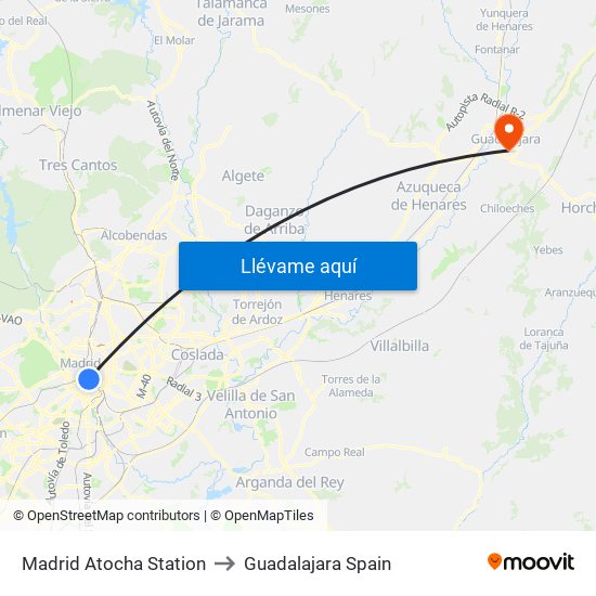 Madrid Atocha Station to Guadalajara Spain map