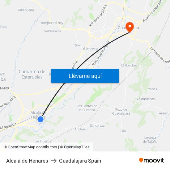 Alcalá de Henares to Guadalajara Spain map