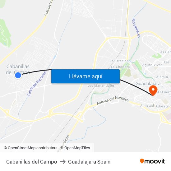 Cabanillas del Campo to Guadalajara Spain map