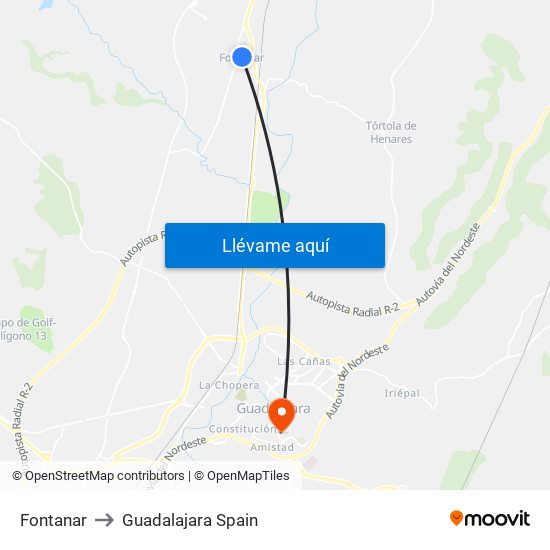 Fontanar to Guadalajara Spain map