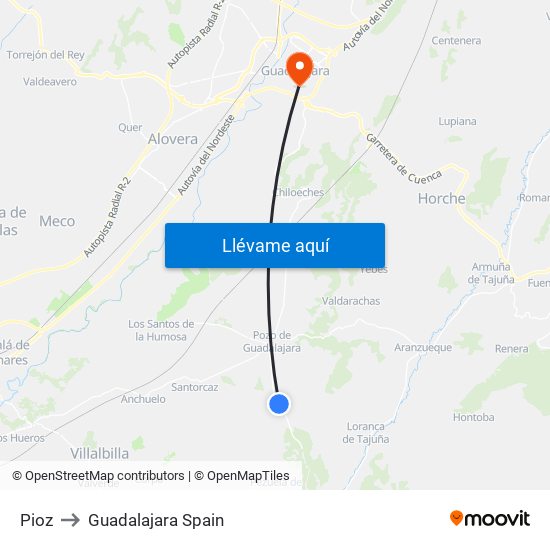 Pioz to Guadalajara Spain map