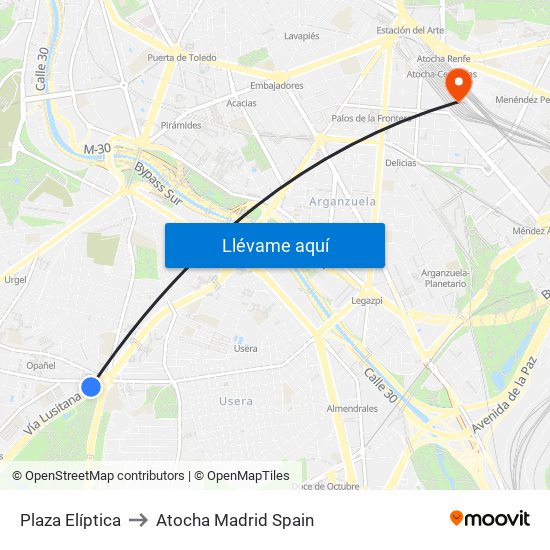 Plaza Elíptica to Atocha Madrid Spain map