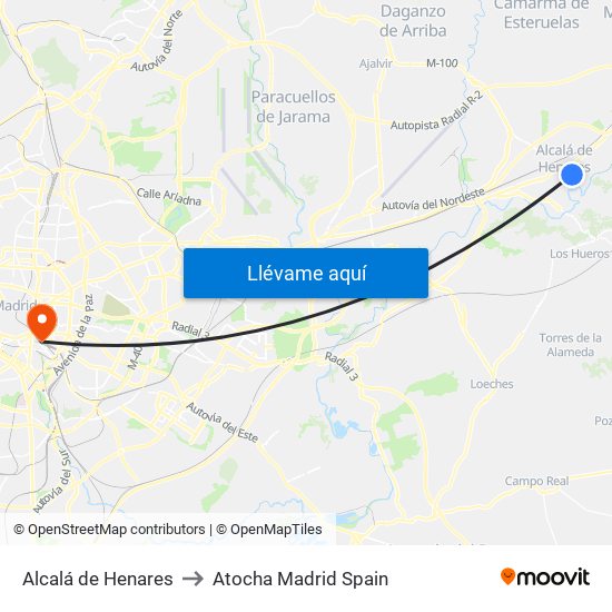 Alcalá de Henares to Atocha Madrid Spain map