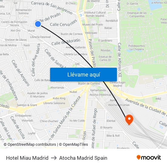 Hotel Miau Madrid to Atocha Madrid Spain map
