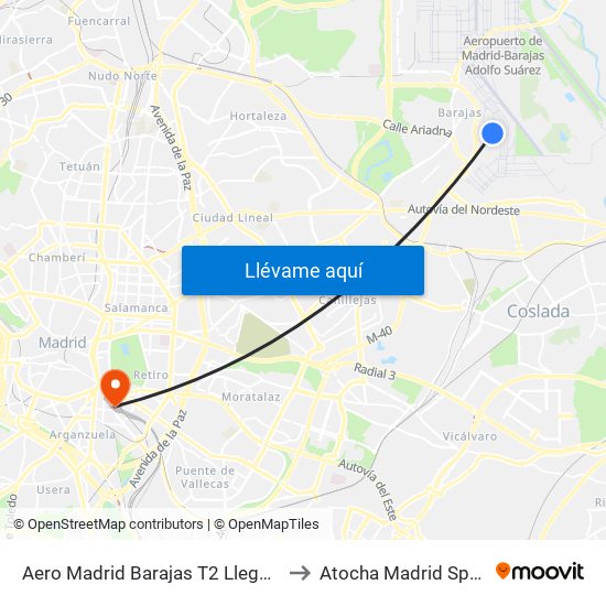 Aero Madrid Barajas T2 Llegada to Atocha Madrid Spain map