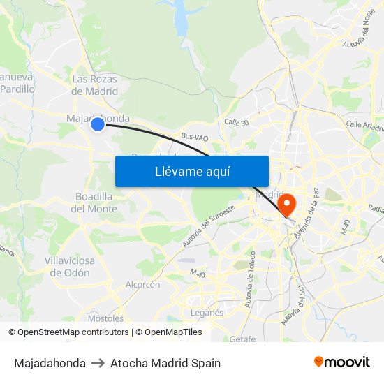 Majadahonda to Atocha Madrid Spain map