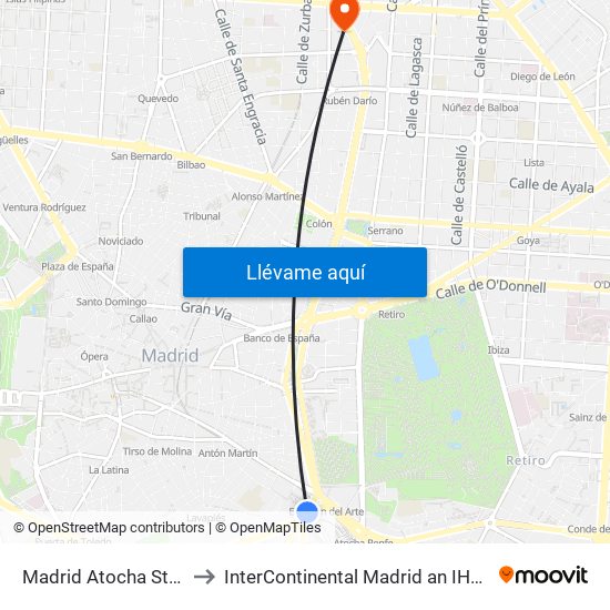 Madrid Atocha Station to InterContinental Madrid an IHG Hotel map