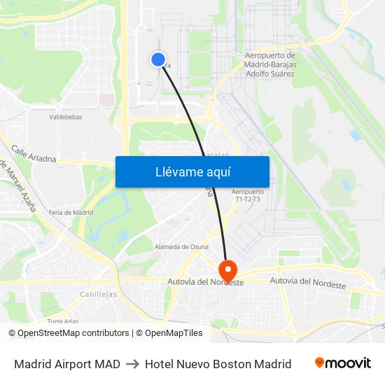 Madrid Airport MAD to Hotel Nuevo Boston Madrid map