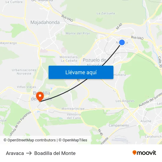 Aravaca to Boadilla del Monte map