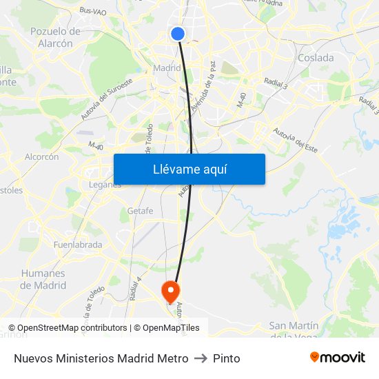 Nuevos Ministerios Madrid Metro to Pinto map