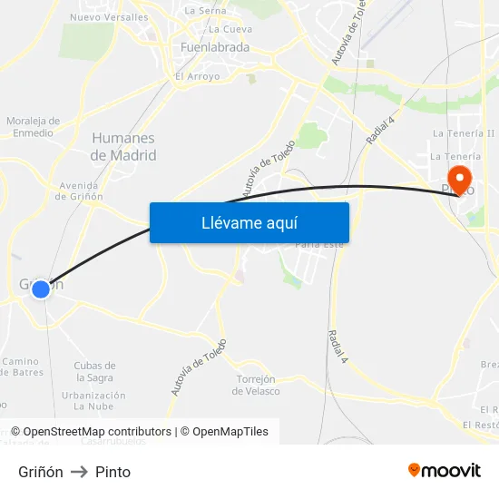 Griñón to Pinto map