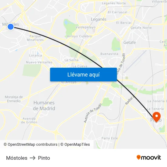Móstoles to Pinto map