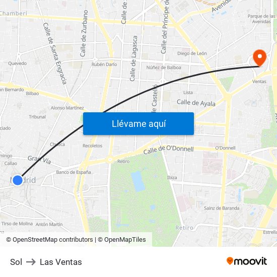 Sol to Las Ventas map
