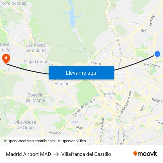 Madrid Airport MAD to Villafranca del Castillo map