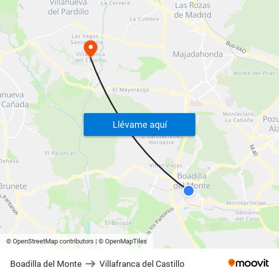 Boadilla del Monte to Villafranca del Castillo map
