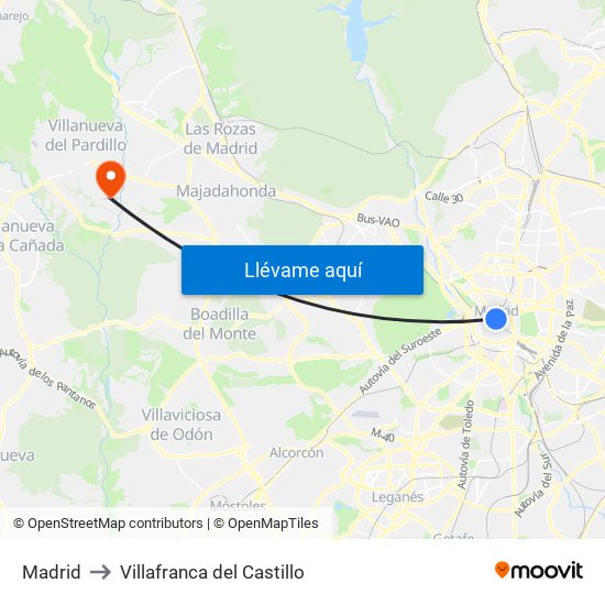 Madrid to Villafranca del Castillo map