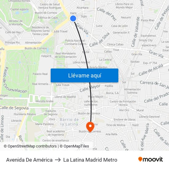Avenida De América to La Latina Madrid Metro map